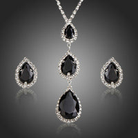 Khaista shiny black waterdrop stud earrings necklace set