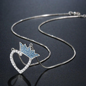 Silver Heart Crown Shaped Cubic Zirconia Necklace - KHAISTA Fashion Jewellery