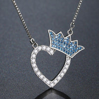Pendant detail on KHAISTA silver heart crown CZ pendant necklace