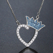 Load image into Gallery viewer, Silver Heart Crown Shaped Cubic Zirconia Necklace - KHAISTA Fashion Jewellery
