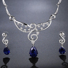 Load image into Gallery viewer, Silver Pear Cut Blue Zirconia Rhinestone Jewelry Set - KHAISTA Fashion Jewellery
