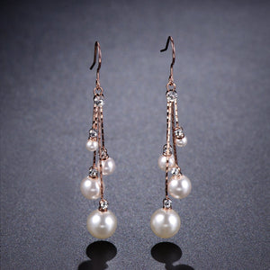 Simulated Pearl Chain Dangle Hook Earrings -KPE0343 - KHAISTA Fashion Jewellery
