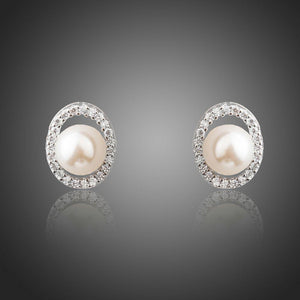 Simulated Pearl Crystals Stud Earrings -KPE0277 - KHAISTA Fashion Jewellery