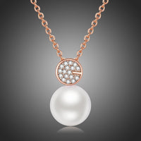KHAISTA simulated pearl dazzling pendant necklace on white background