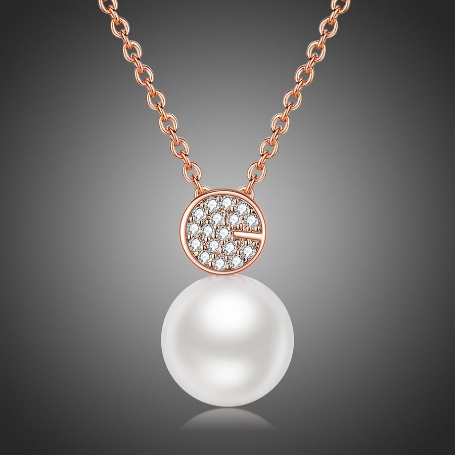 KHAISTA simulated pearl dazzling pendant necklace on white background