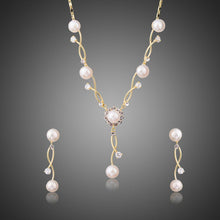 Load image into Gallery viewer, Simulated Pearl Vines Set with Austrian Crystal Vintage Earrings and Necklace Set - KHAISTA Fashion Jewellery
