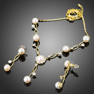 Simulated Pearl Vines Set with Austrian Crystal Vintage Earrings and Necklace Set - KHAISTA Fashion Jewellery