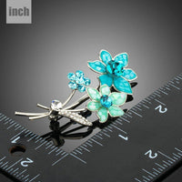 Blue flower design detail on Khaista crystal brooch