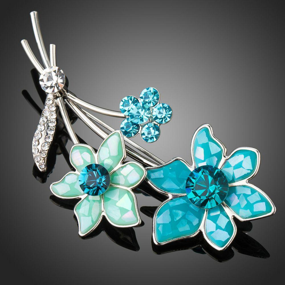 Sky Blue Crystal Flower Brooch Pin - KHAISTA Fashion Jewellery