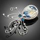 Sky Blue Crystal Octopus Brooch Pin