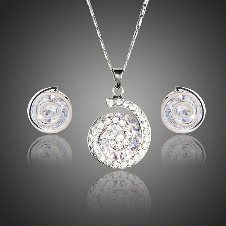 Khaista snail spiral crystal stud earrings necklace set