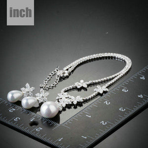 Snow White Pearl with Petals Earrings and Pendant Necklace Set - KHAISTA Fashion Jewellery