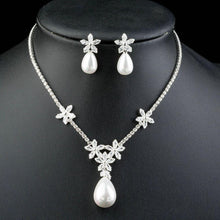 Load image into Gallery viewer, Snow White Pearl with Petals Earrings and Pendant Necklace Set - KHAISTA Fashion Jewellery
