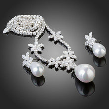 Load image into Gallery viewer, Snow White Pearl with Petals Earrings and Pendant Necklace Set - KHAISTA Fashion Jewellery
