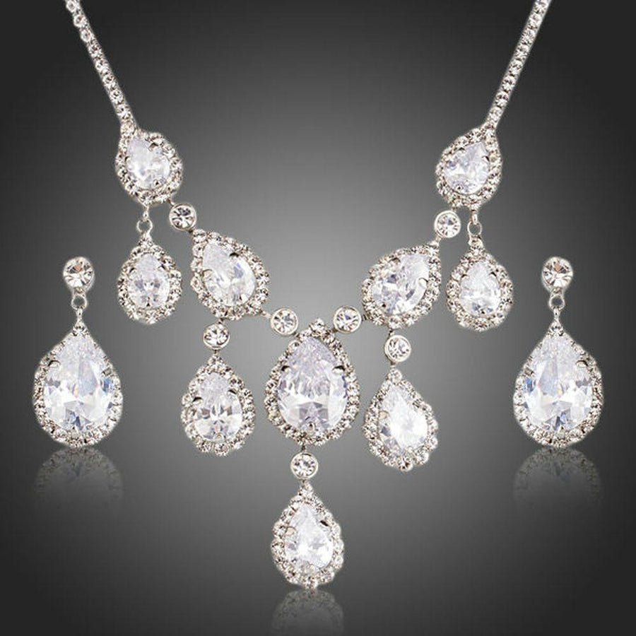 Khaista snow white waterdrop pendant necklace drop earrings set