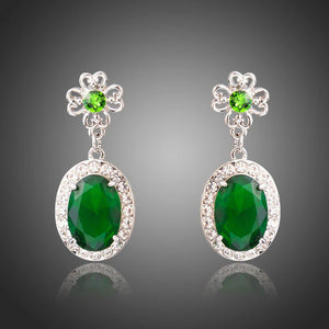 Space Green Oval Cubic Zirconia Drop Earrings - KHAISTA Fashion Jewellery