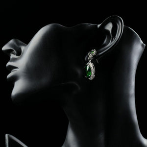 Space Green Oval Cubic Zirconia Drop Earrings - KHAISTA Fashion Jewellery