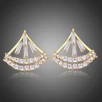 Side angle view of KHAISTA sparkling cubic zircon stud earrings