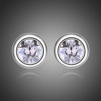 KHAISTA sparkling round crystal stud earrings on white background
