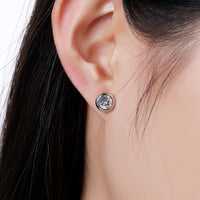 sparkling round crystal stud earrings detail view by KHAISTA