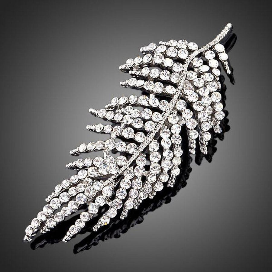 Khaista sparkly crystal leaves brooch on white background