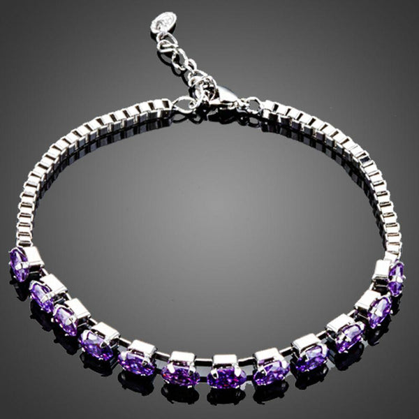 KHAISTA purple crystal lobster bracelet on white background