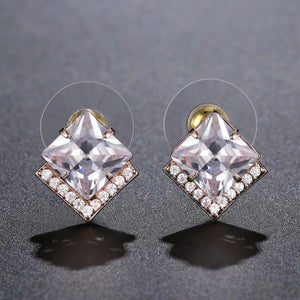 Square Cut Cubic Zirconia Stud Earrings -KPE0316 - KHAISTA Fashion Jewellery