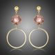 Pink Austrian Crystal Square and Circle Drop Earrings