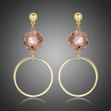 Load image into Gallery viewer, Square Pink Austrian Crystals Circle Drop Earrings -KFJE0413 - KHAISTA1
