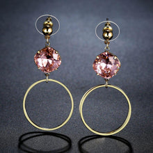 Load image into Gallery viewer, Square Pink Austrian Crystals Circle Drop Earrings -KFJE0413 - KHAISTA2

