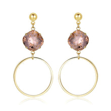 Load image into Gallery viewer, Square Pink Austrian Crystals Circle Drop Earrings -KFJE0413 - KHAISTA5
