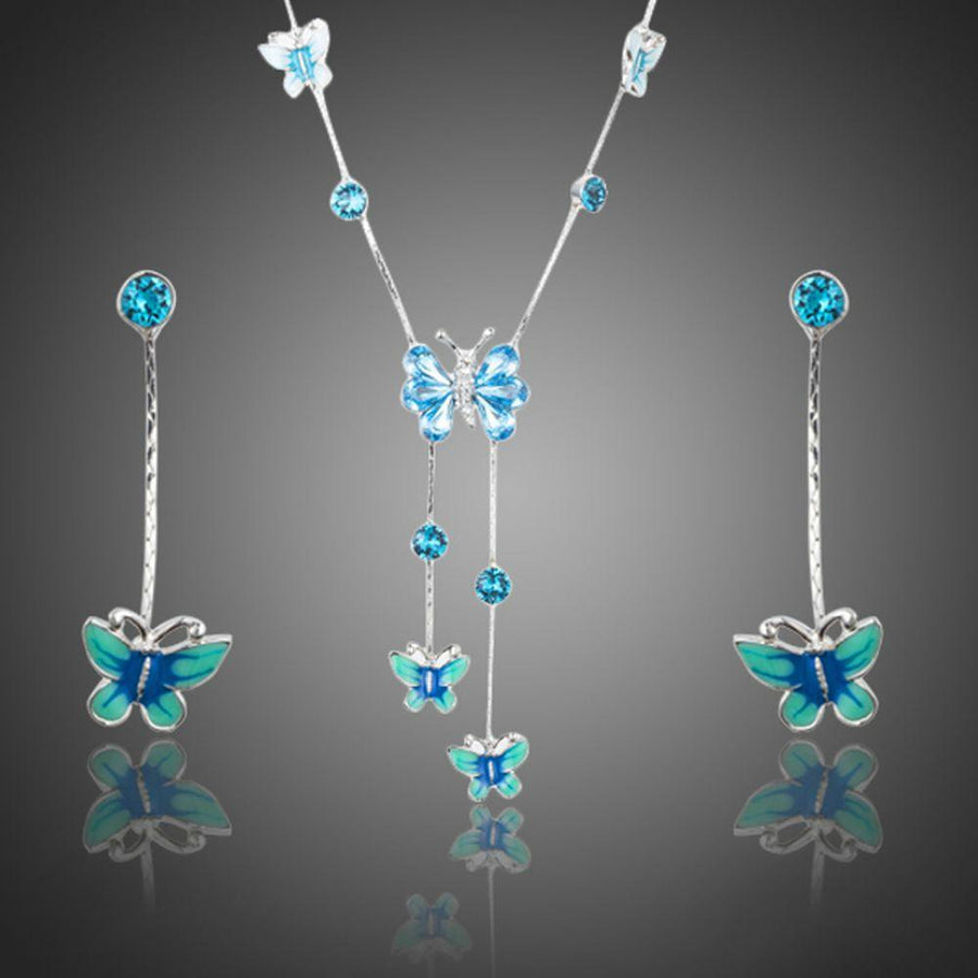 Khaista Stellux butterfly oil paint drop earrings necklace set