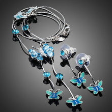 Load image into Gallery viewer, Stellux Austrian Crystal Butterfly Oil Painting Pattern Drop Earrings and Necklace Set - KHAISTA Fashion Jewellery
