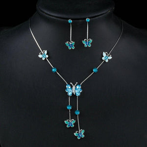 Stellux Austrian Crystal Butterfly Oil Painting Pattern Drop Earrings and Necklace Set - KHAISTA Fashion Jewellery