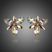 KHAISTA Stellux Austrian crystal flower stud earrings on white background