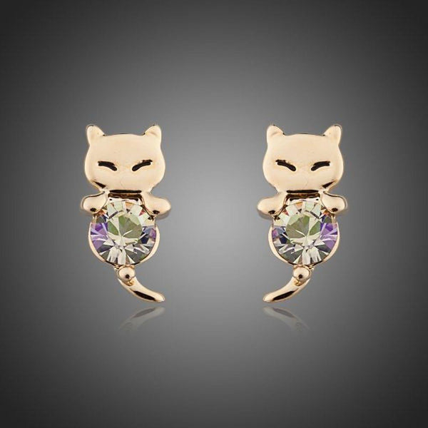 KHAISTA Stellux Austrian crystal stud earrings on white background