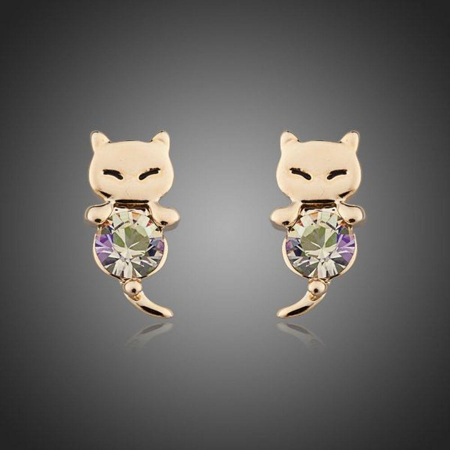 KHAISTA Stellux Austrian crystal stud earrings on white background
