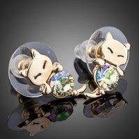 Side angle view of KHAISTA Stellux Austrian crystal stud earrings