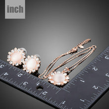 Load image into Gallery viewer, Sun Opal Stud Earrings and Pendant Necklace Set - KHAISTA Fashion Jewellery
