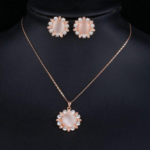 Sun Opal Stud Earrings and Pendant Necklace Set - KHAISTA Fashion Jewellery