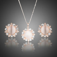 Khaista sun opal crystal stud earrings pendant set