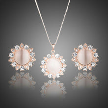 Load image into Gallery viewer, Sun Opal Stud Earrings and Pendant Necklace Set - KHAISTA Fashion Jewellery
