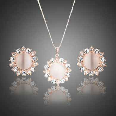 Sun Opal Stud Earrings and Pendant Necklace Set - KHAISTA Fashion Jewellery