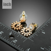 sunflower design crystal drop earrings detail view by KHAISTA