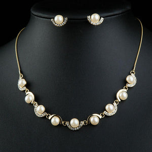 Synthetic Pearls Charm Necklace and Earrings Set - KHAISTA Fashion Jewellery