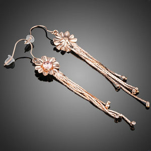 Tassel Rose Gold Stellux Austrian Drop Earrings -KPE0214 - KHAISTA Fashion Jewellery
