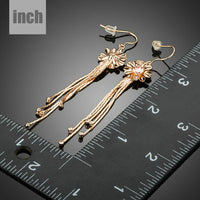 rose gold Stellux tassel drop earrings detail view by KHAISTA