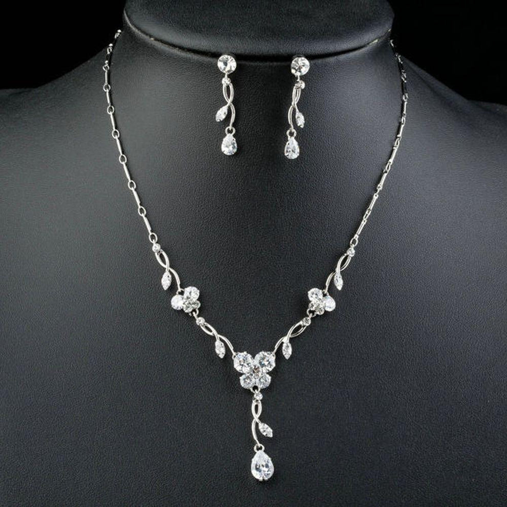 Tear Drop Earrings and Necklace Jewelry Set – KHAISTA