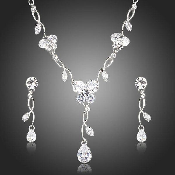 Khaista clear AAA crystal teardrop earrings pendant necklace set