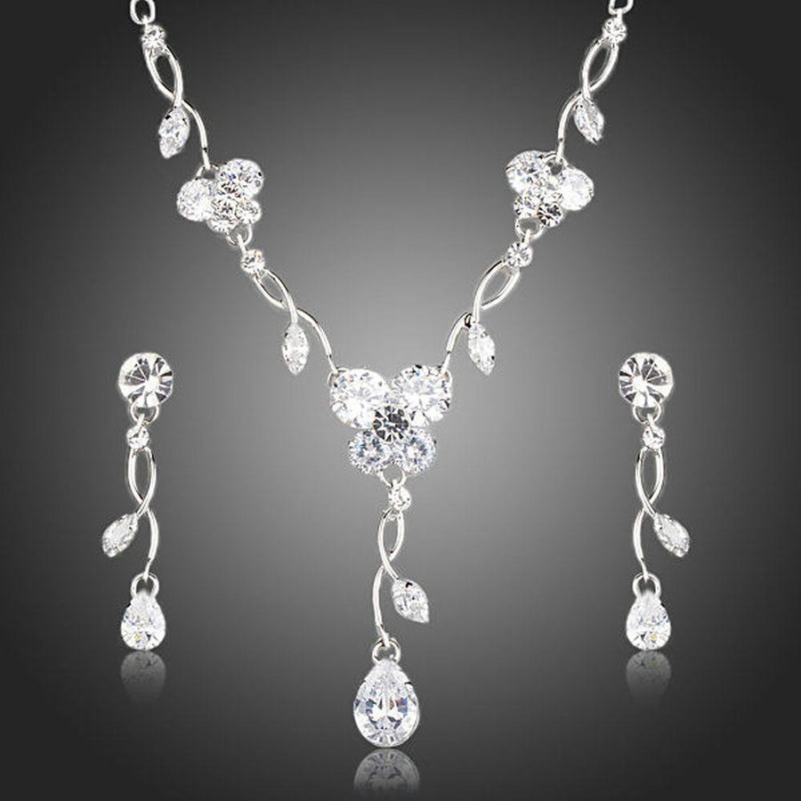 Khaista clear AAA crystal teardrop earrings pendant necklace set
